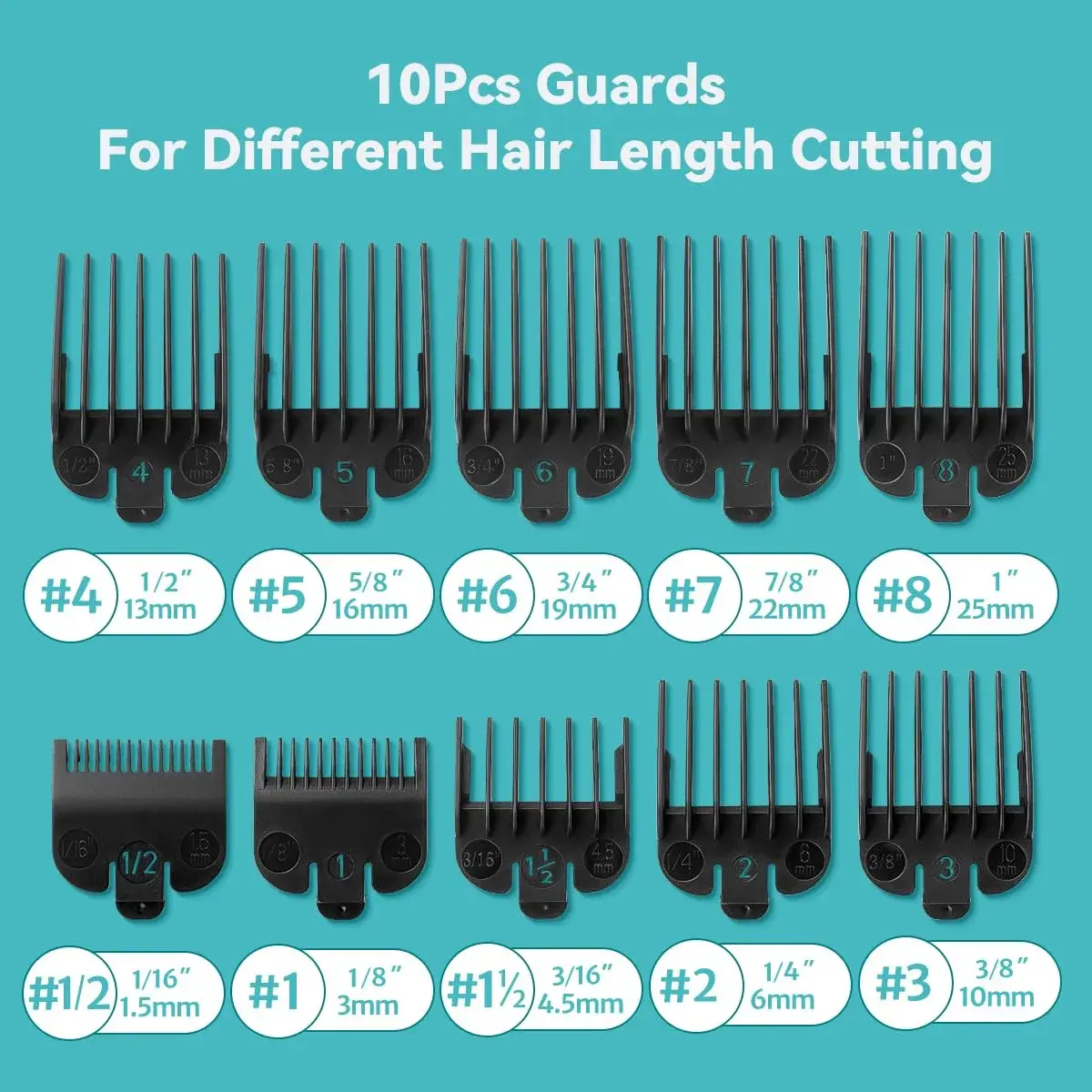 LAVEST Black 10 Piece Clipper Guard Set with Holder | Fits Wahl Clippers, 1/16" to 1" Lengths - view 3