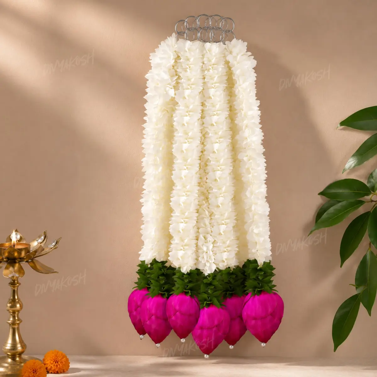 Divyakosh Fabric & Solawood Lotus Garlands 37cm (14 Inch) Pack of 5 | Traditional Festive Door Hangings for Home & Mandir - view 4