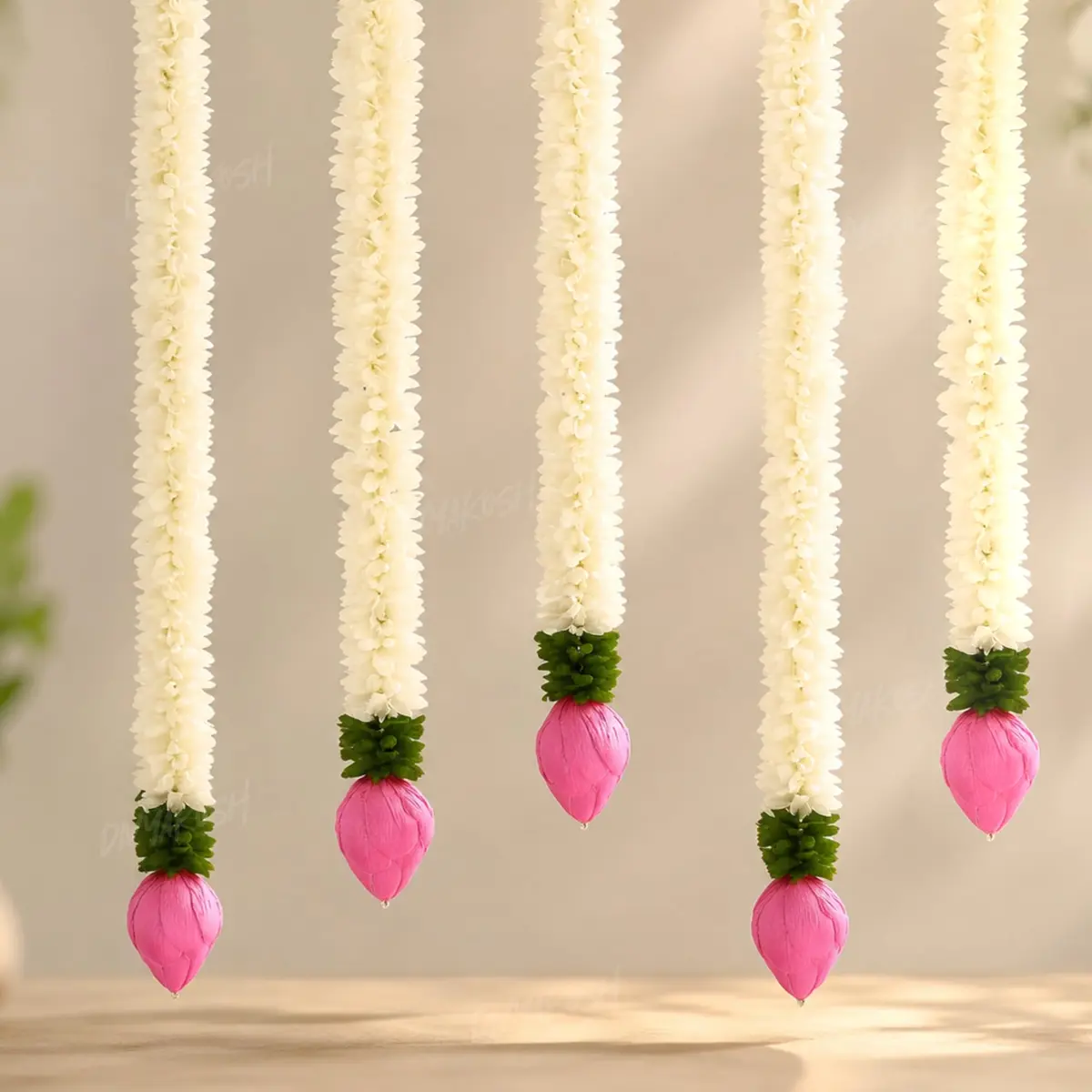 Divyakosh White 7 Pcs Garland | 37 cm (14.5 Inch) Fabric & Solawood Lotus Buds for Home Decoration - main product image