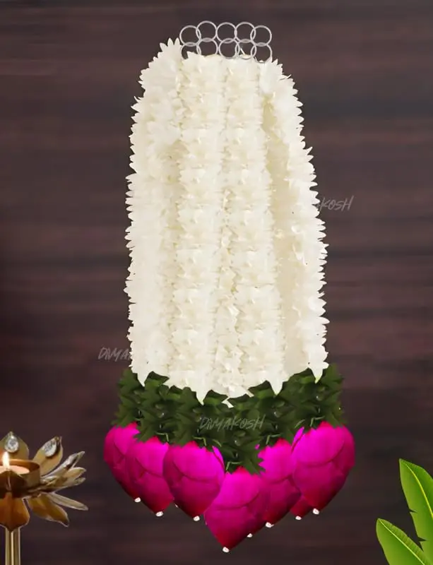 Divyakosh White 7 Pcs Garland | 37 cm (14.5 Inch) Fabric & Solawood Lotus Buds for Home Decoration - view 6