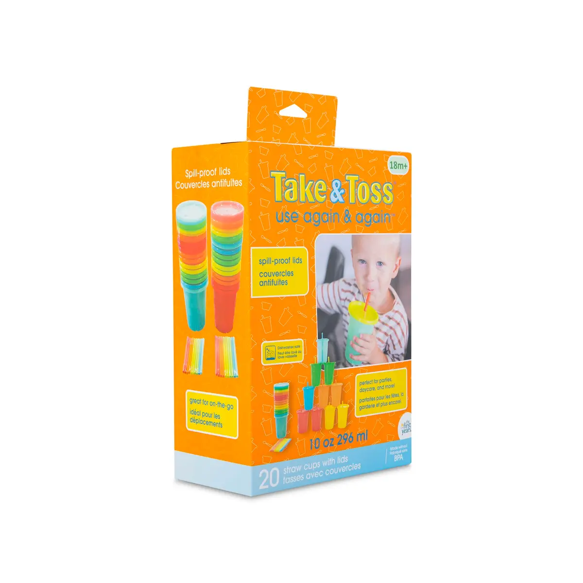 The First Years Take & Toss Straw Cups - 296ml (10 Fl Oz) - 20 Count | Spill-Proof Toddler Cups for Daycare & Travel - view 6