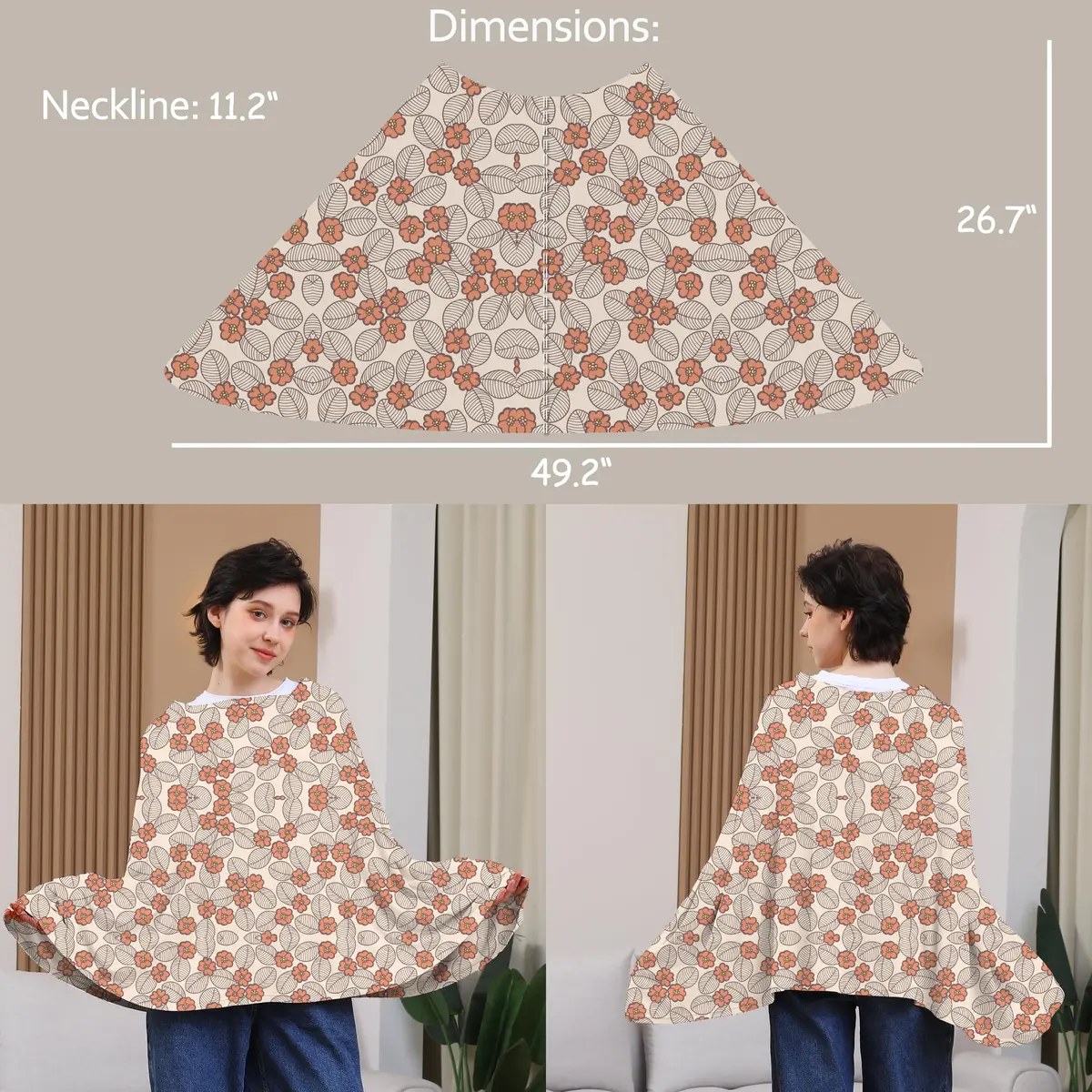 Seejoy Nursing Cover Floral Leaf 49.2"x26.7" | 360° Full Coverage Poncho for Breastfeeding - view 4