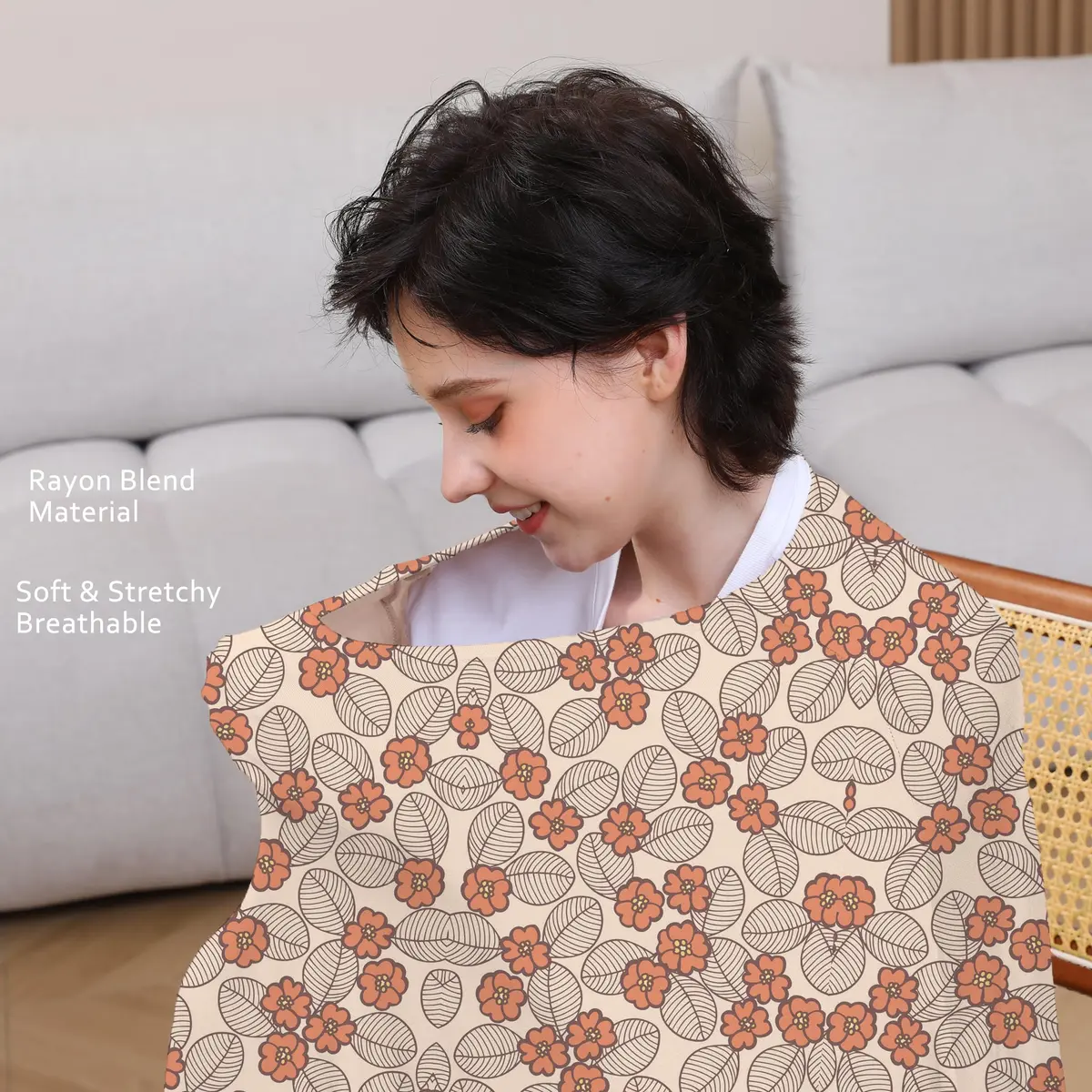 Seejoy Nursing Cover Floral Leaf 49.2"x26.7" | 360° Full Coverage Poncho for Breastfeeding - view 5