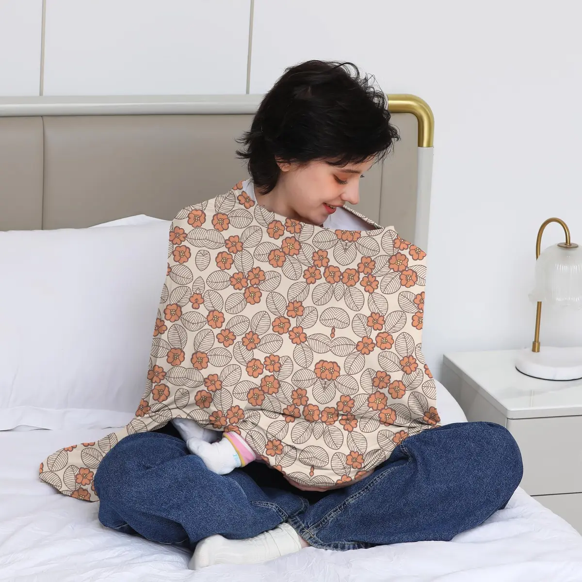 Seejoy Nursing Cover Floral Leaf 49.2"x26.7" | 360° Full Coverage Poncho for Breastfeeding - view 6
