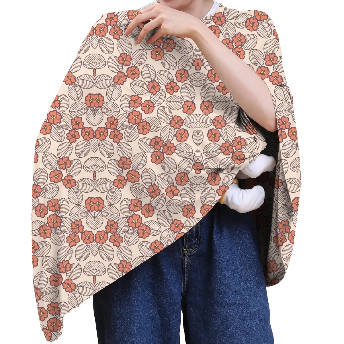 Seejoy Nursing Cover Floral Leaf 49.2"x26.7" | 360° Full Coverage Poncho for Breastfeeding - main product image