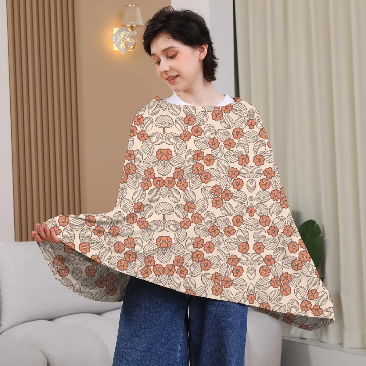 Seejoy Nursing Cover Floral Leaf 49.2"x26.7" | 360° Full Coverage Poncho for Breastfeeding - view 2