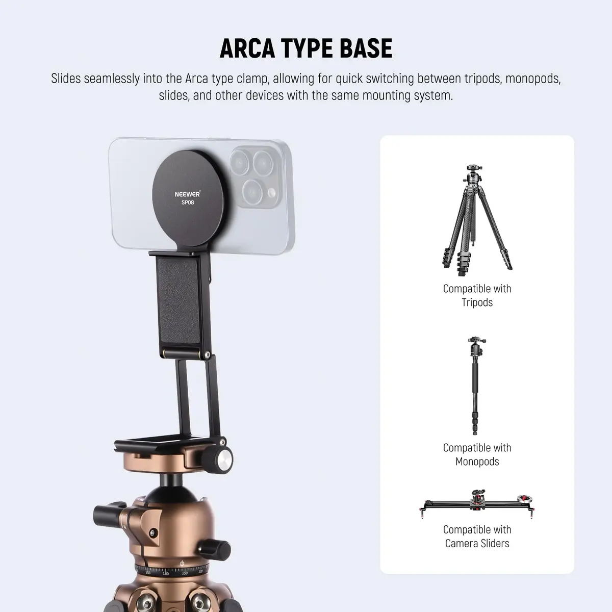 NEEWER SP08 Continuity Camera Mount for Desktop Monitor, Magnetic Tri Fold with Arca Type Base, 157g (5.5oz) Aluminum Alloy - view 6