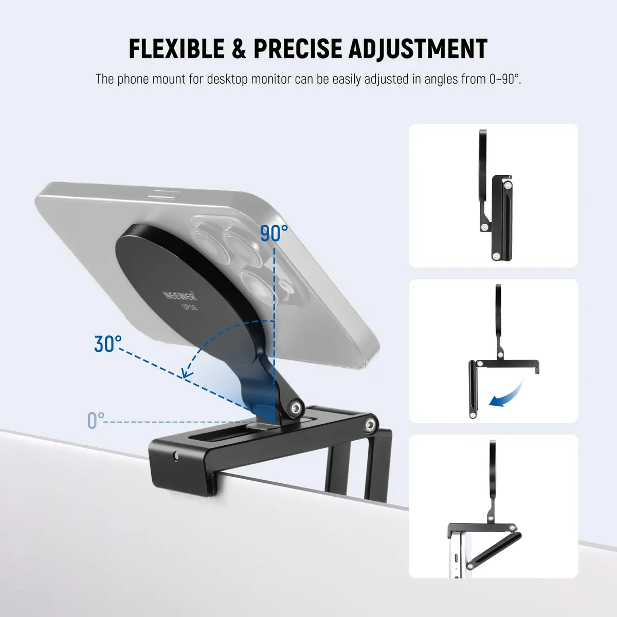 NEEWER SP08 Continuity Camera Mount for Desktop Monitor, Magnetic Tri Fold with Arca Type Base, 157g (5.5oz) Aluminum Alloy - view 4