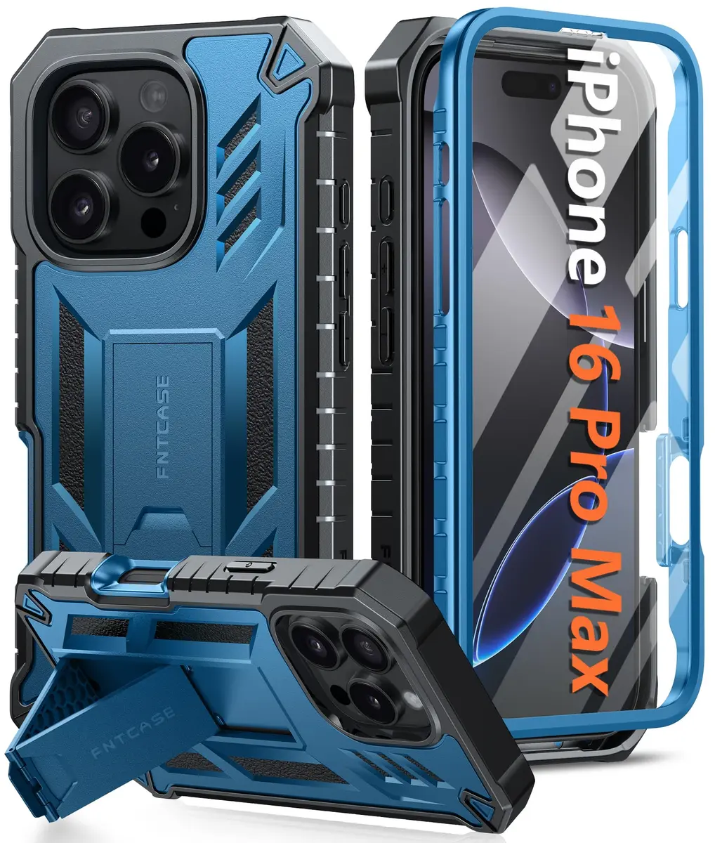 FNTCASE for iPhone 16 Pro Max Case, Built-in Screen Protector & Kickstand | 20ft Drop Military-Grade Protection - main product image
