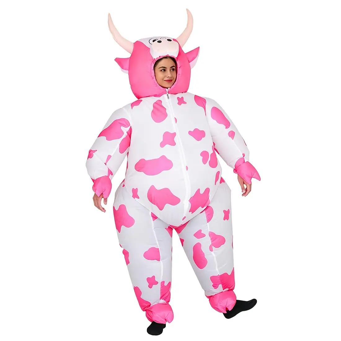 RHYTHMARTS Inflatable Pink Cow Costume Blow Up Costumes for Adults | Fun Halloween & Christmas Outfit - main product image