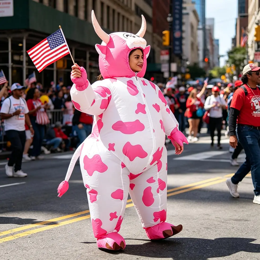 RHYTHMARTS Inflatable Pink Cow Costume Blow Up Costumes for Adults | Fun Halloween & Christmas Outfit - view 5