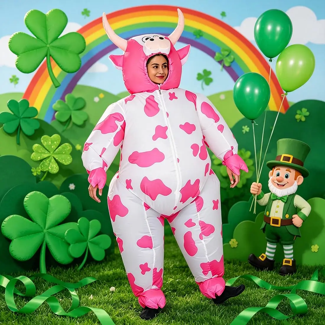RHYTHMARTS Inflatable Pink Cow Costume Blow Up Costumes for Adults | Fun Halloween & Christmas Outfit - view 6