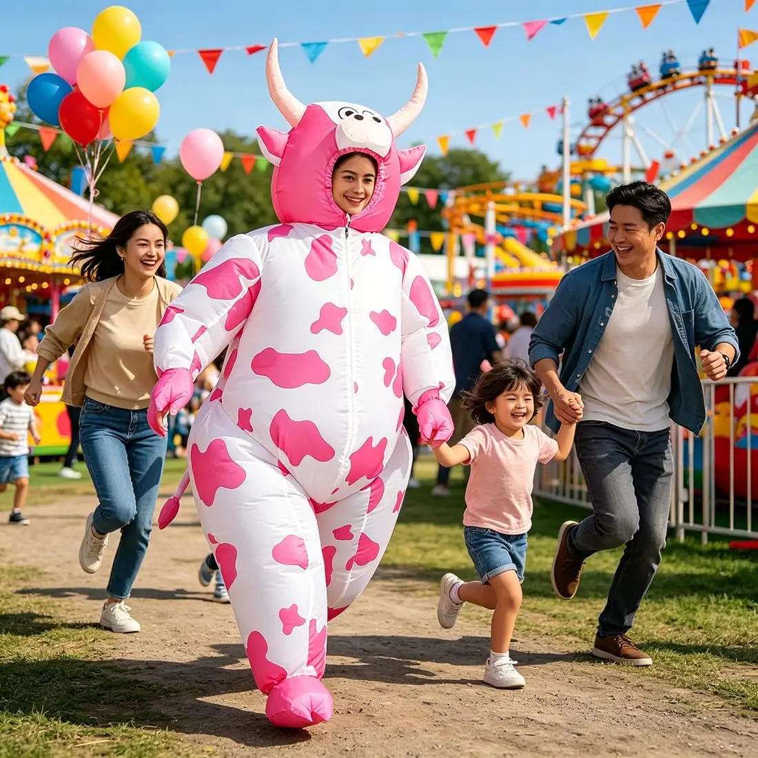 RHYTHMARTS Inflatable Pink Cow Costume Blow Up Costumes for Adults | Fun Halloween & Christmas Outfit - view 9