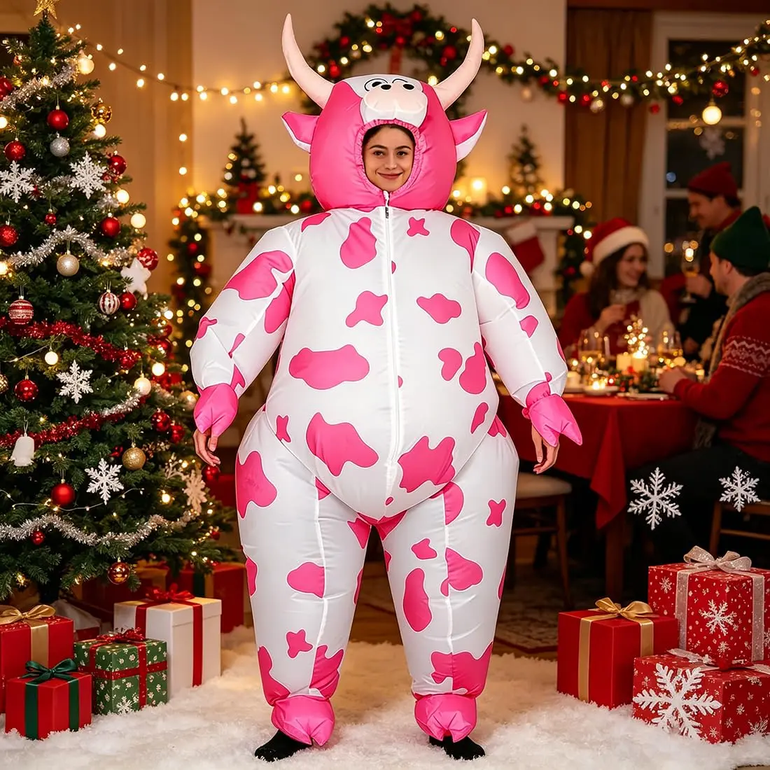 RHYTHMARTS Inflatable Pink Cow Costume Blow Up Costumes for Adults | Fun Halloween & Christmas Outfit - view 3