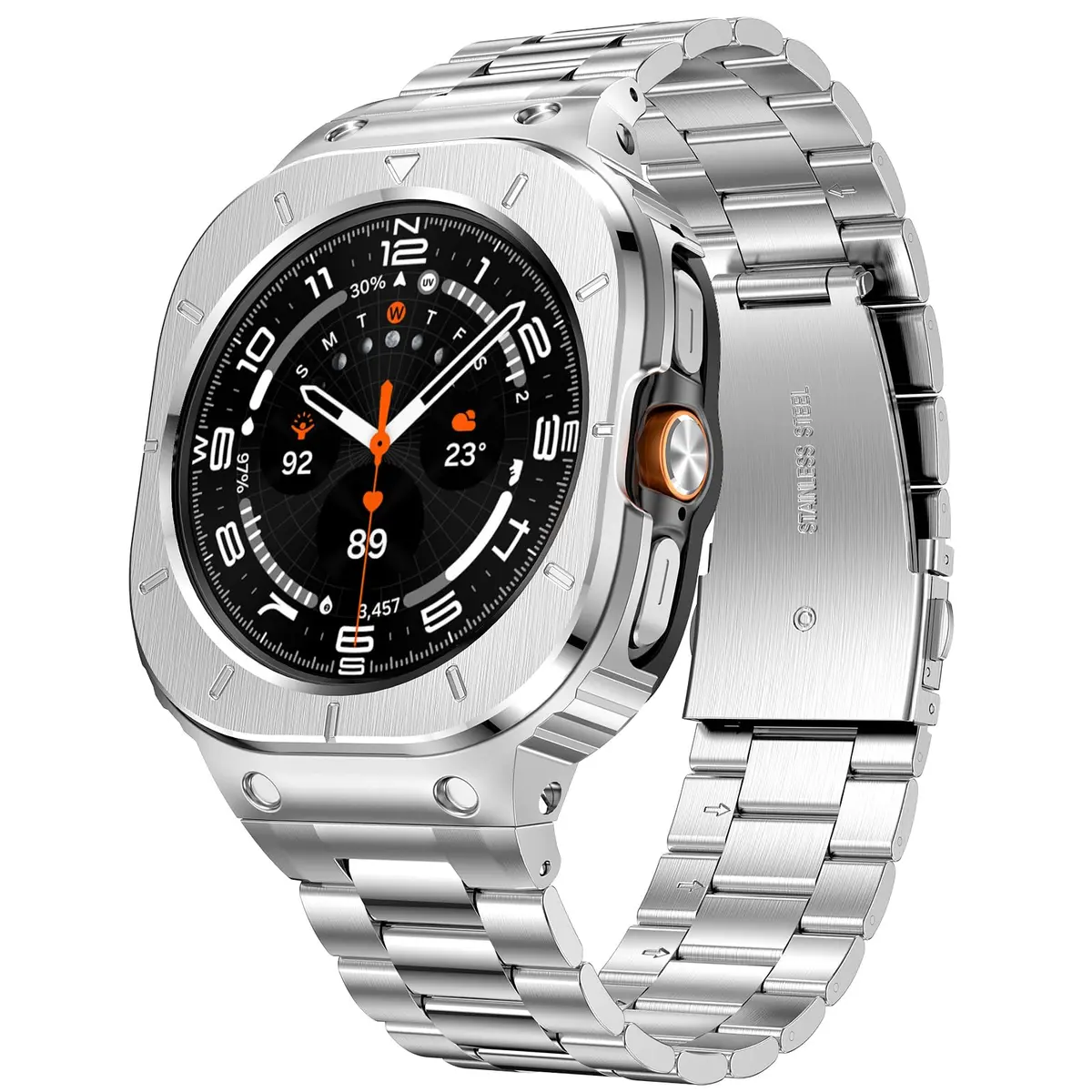 SUPLINK Stainless Steel Band with Case for Samsung Galaxy Watch Ultra 47mm (Silver) | Compatible with Galaxy Watch Ultra 2 - main product image