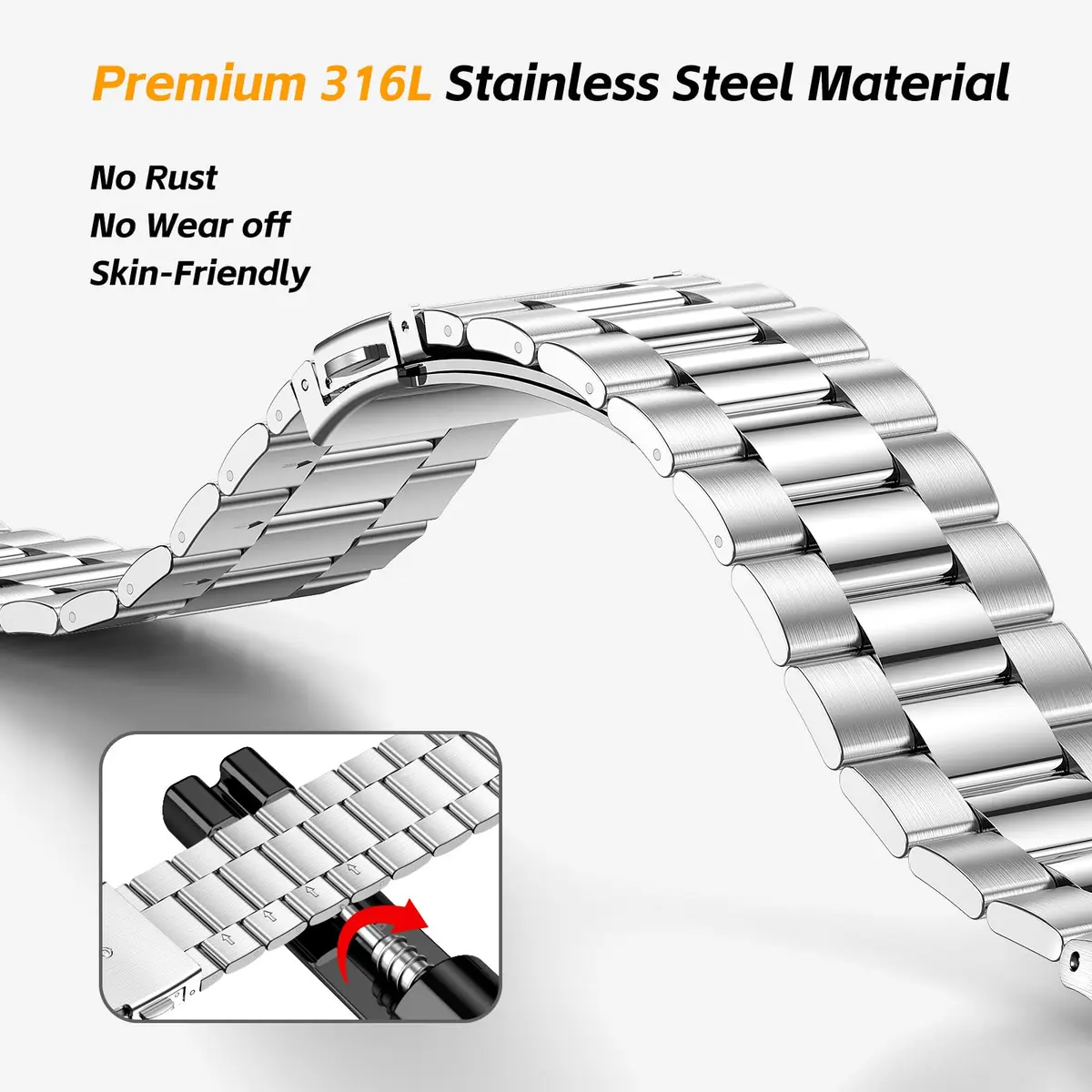 SUPLINK Stainless Steel Band with Case for Samsung Galaxy Watch Ultra 47mm (Silver) | Compatible with Galaxy Watch Ultra 2 - view 6