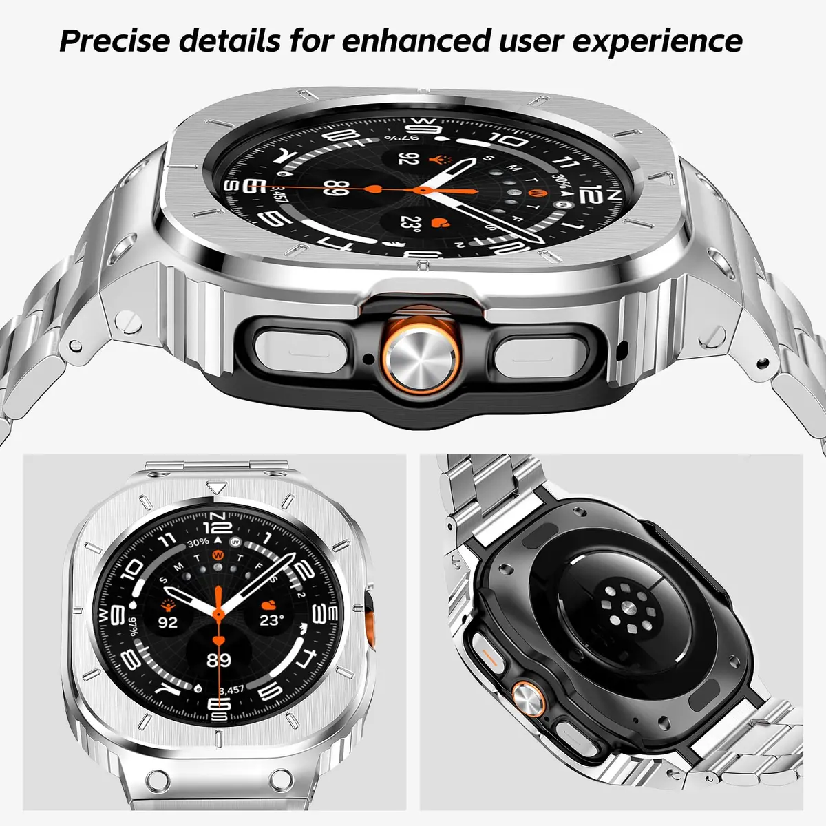 SUPLINK Stainless Steel Band with Case for Samsung Galaxy Watch Ultra 47mm (Silver) | Compatible with Galaxy Watch Ultra 2 - view 2