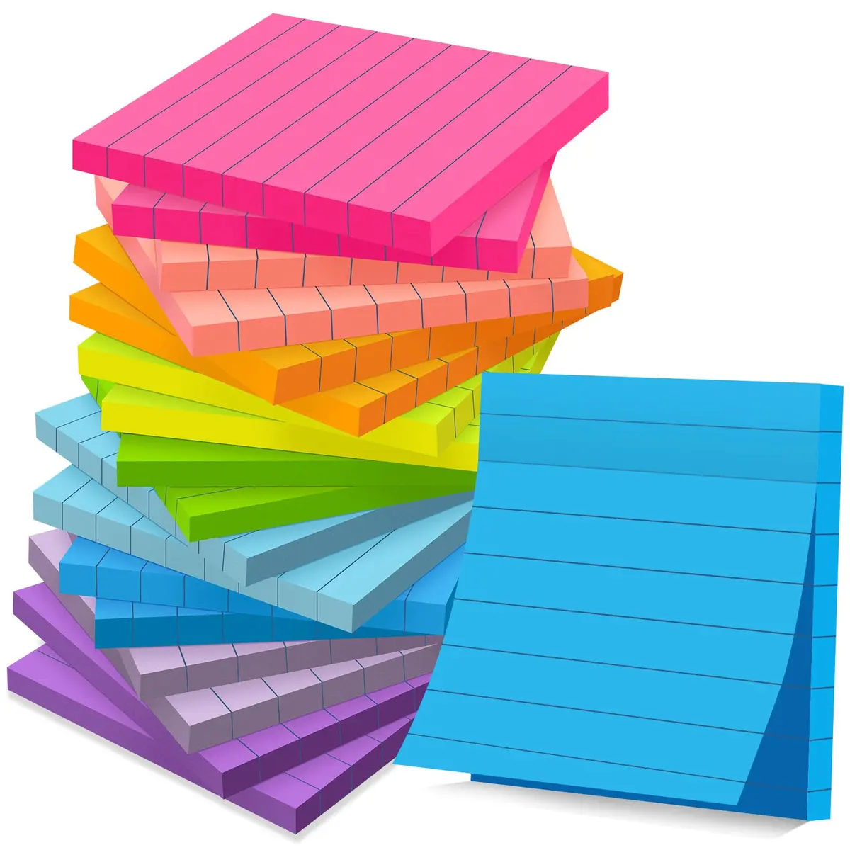 YEECOK Lined Sticky Notes 3x3 inch (7.6x7.6 cm) | 18-Pack, 1008 Sheets Total, Super Sticky - main product image