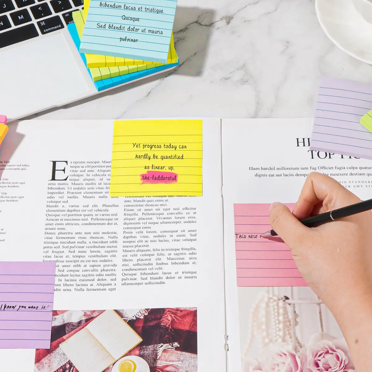 YEECOK Lined Sticky Notes 3x3 inch (7.6x7.6 cm) | 18-Pack, 1008 Sheets Total, Super Sticky - view 5