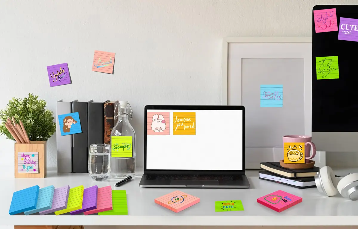 YEECOK Lined Sticky Notes 3x3 inch (7.6x7.6 cm) | 18-Pack, 1008 Sheets Total, Super Sticky - view 7