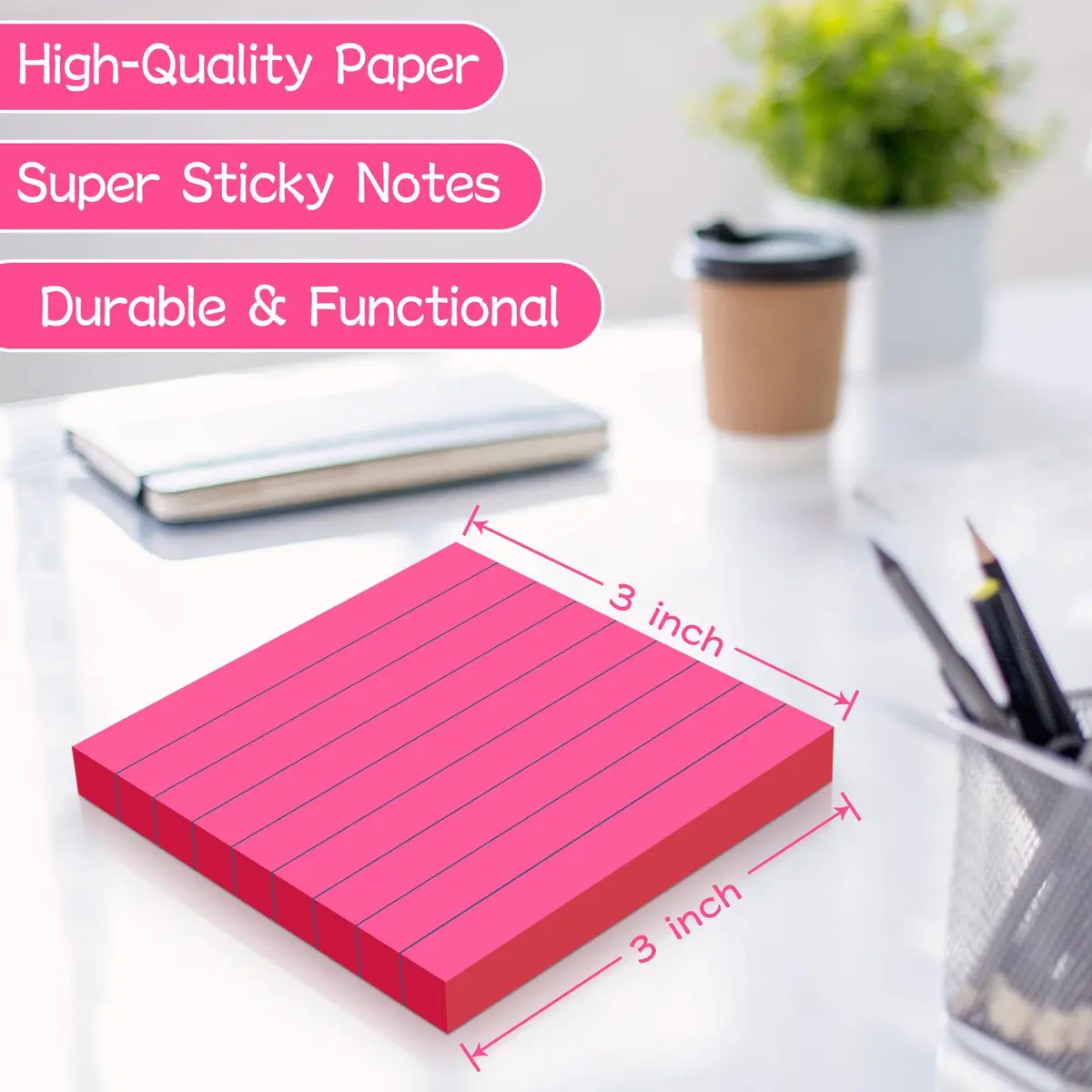 YEECOK Lined Sticky Notes 3x3 inch (7.6x7.6 cm) | 18-Pack, 1008 Sheets Total, Super Sticky - view 3