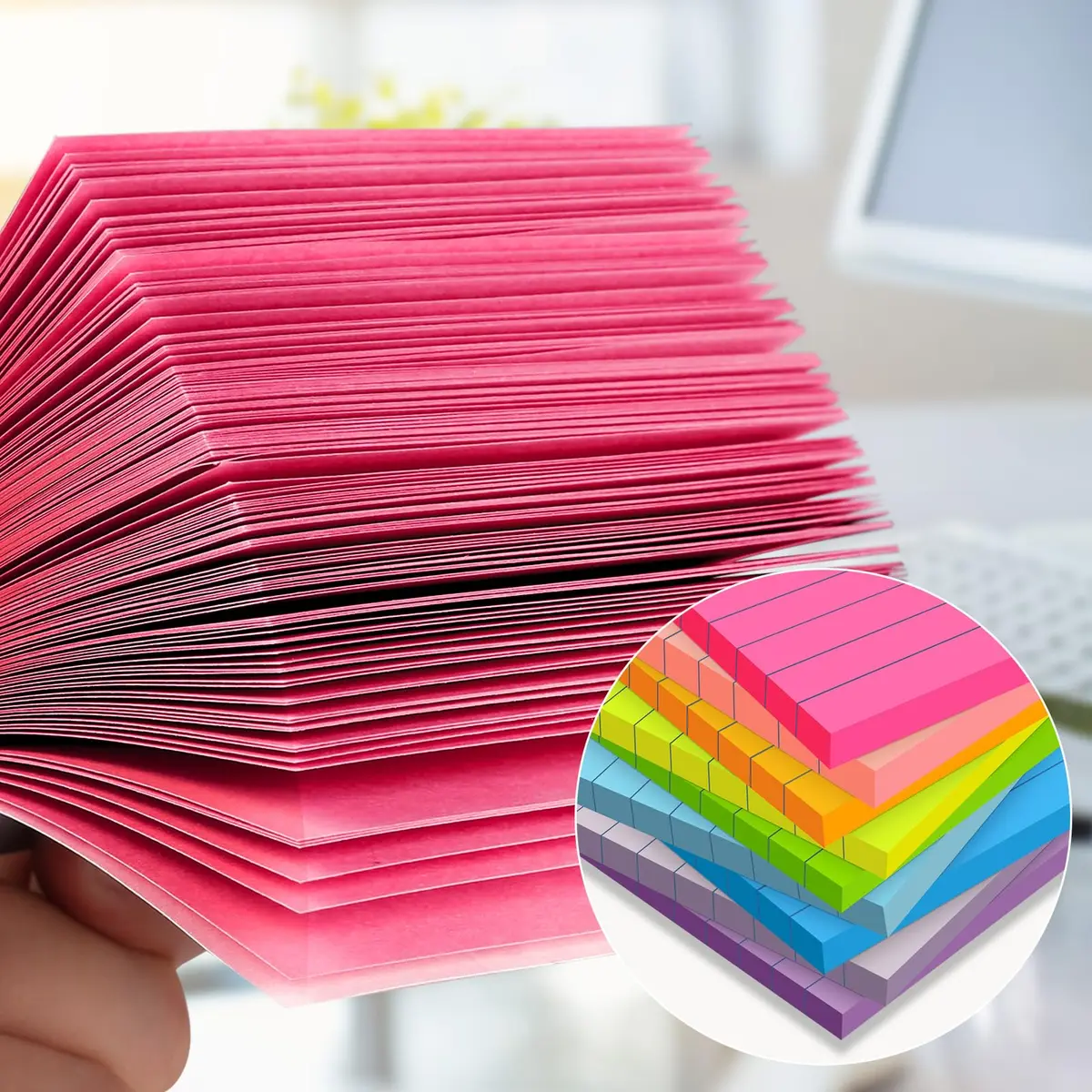 YEECOK Lined Sticky Notes 3x3 inch (7.6x7.6 cm) | 18-Pack, 1008 Sheets Total, Super Sticky - view 4