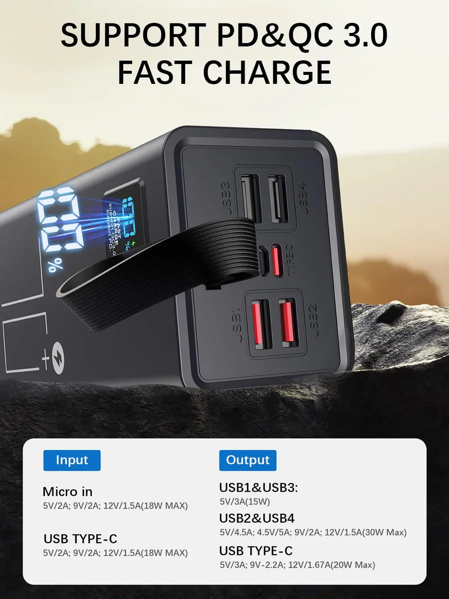 LOHAO Portable Power Bank 70,000mAh | PD 30W & QC 3.0 Fast Charging, Compatible with iPhone 17/16/15/14/13/12 - view 3