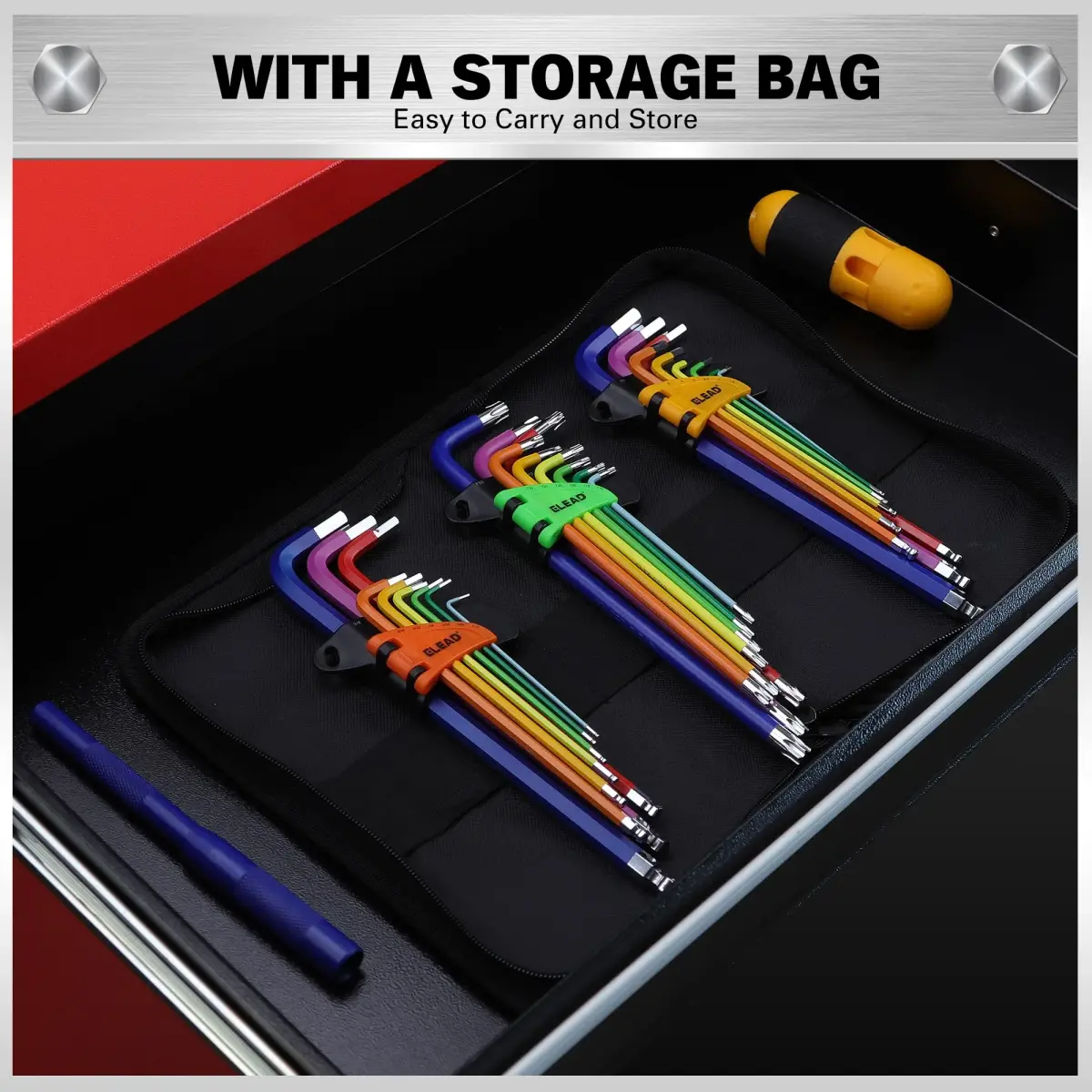 ELEAD 29-Piece Hex & Torx Key Set | Rainbow Colored Allen Wrench Set with T-Handle & Extension Bar (Metric 1.5-10mm, SAE 1/16"-3/8", Torx T10-T50) - view 6
