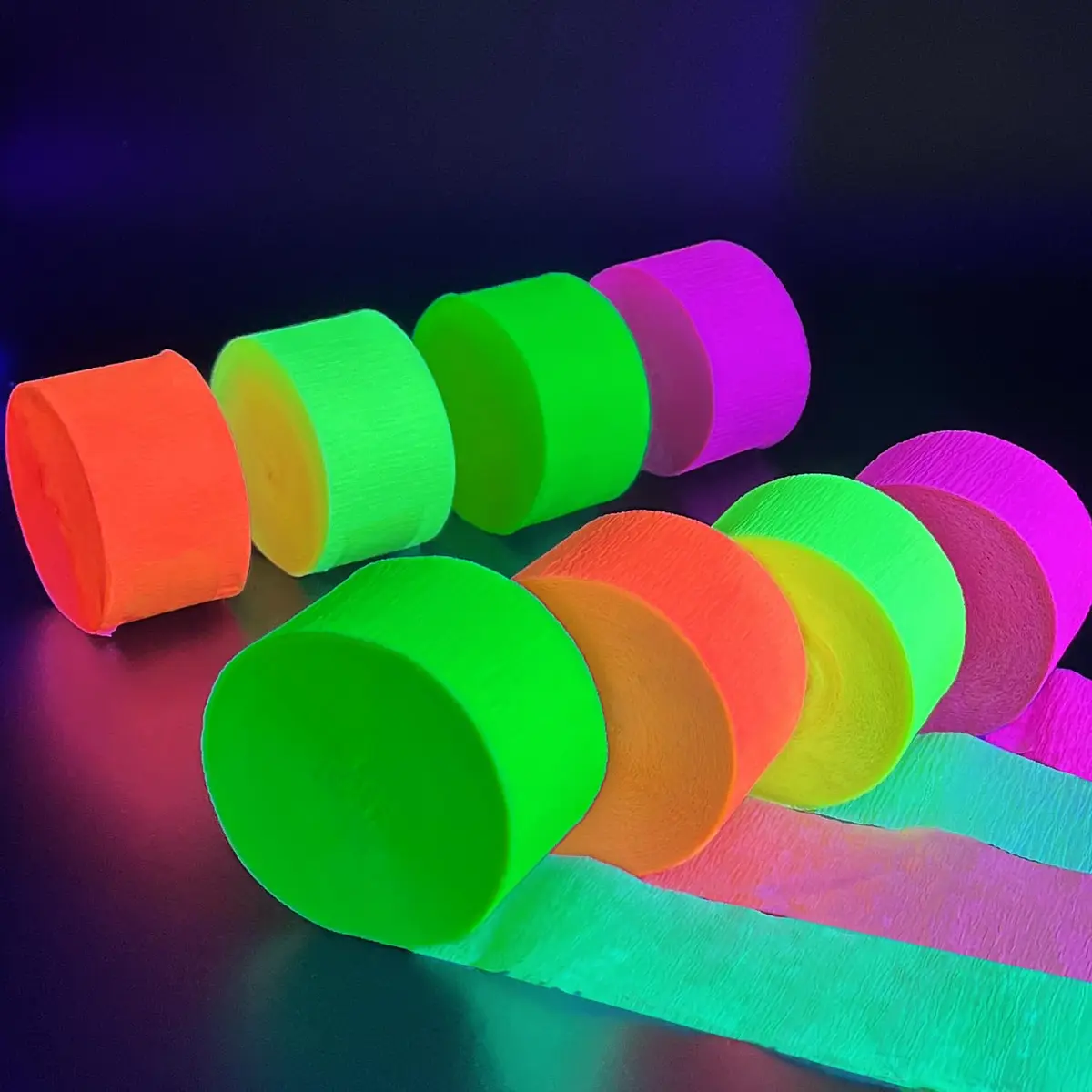MFLUEEWR 1320feet Blacklight Party Streamer Decorations | Glow Crepe Paper for Neon & Fluorescent Parties - main product image