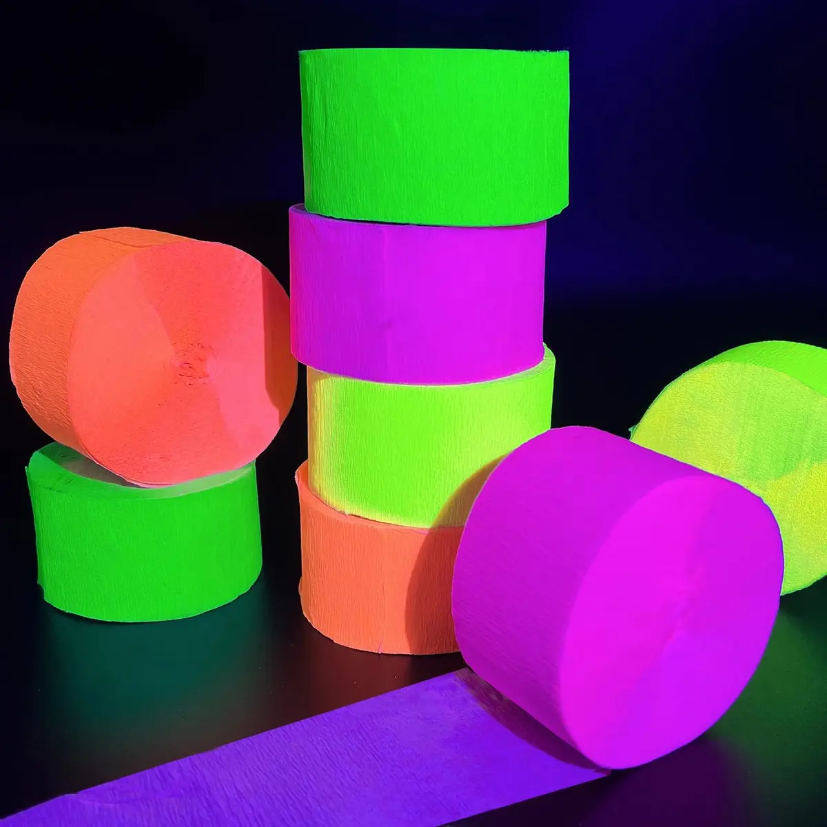 MFLUEEWR 1320feet Blacklight Party Streamer Decorations | Glow Crepe Paper for Neon & Fluorescent Parties - view 2