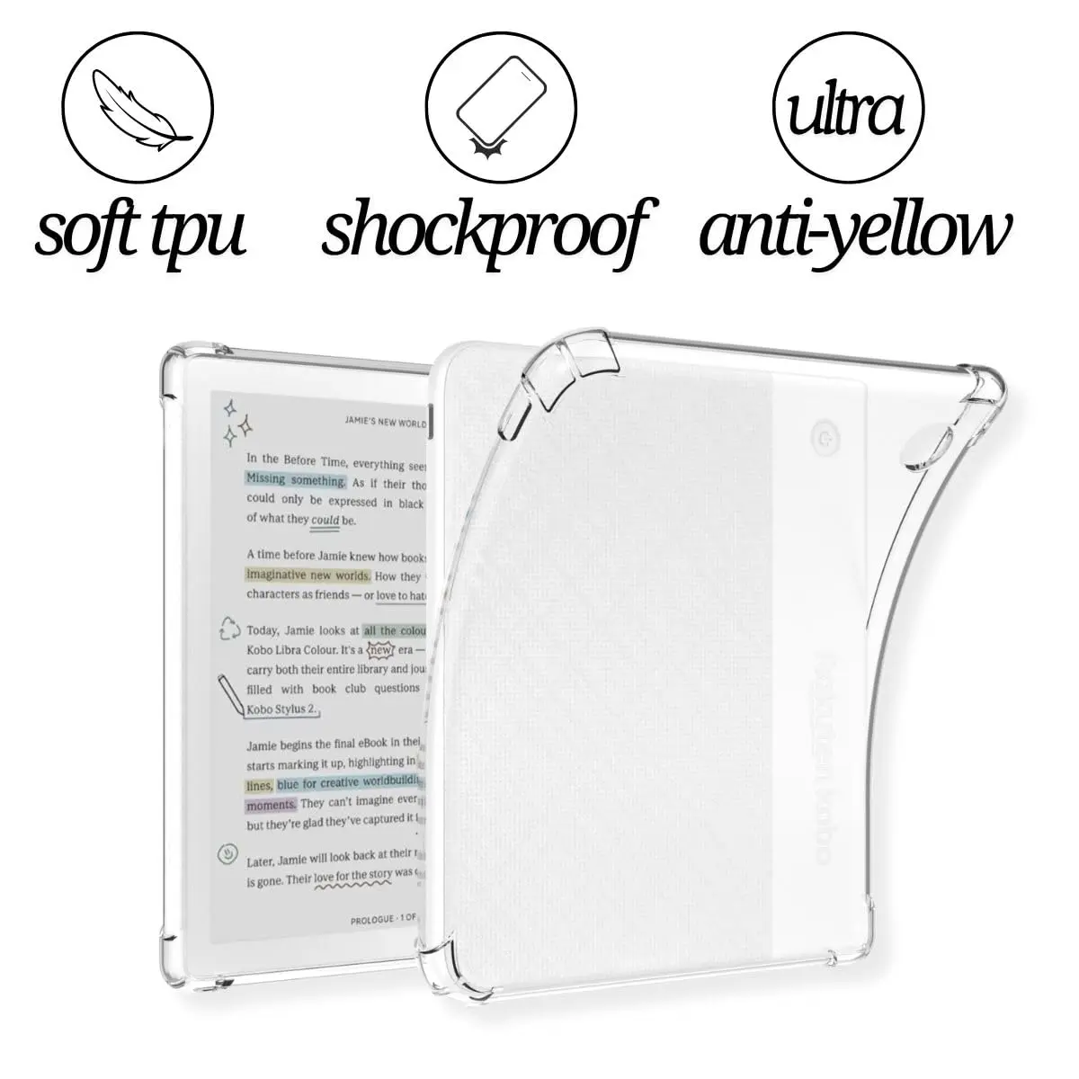 HNSBXQ Clear Case for Kobo Libra Colour | Matte Screen Protection & Reinforced Corners (7 Inch) - view 3