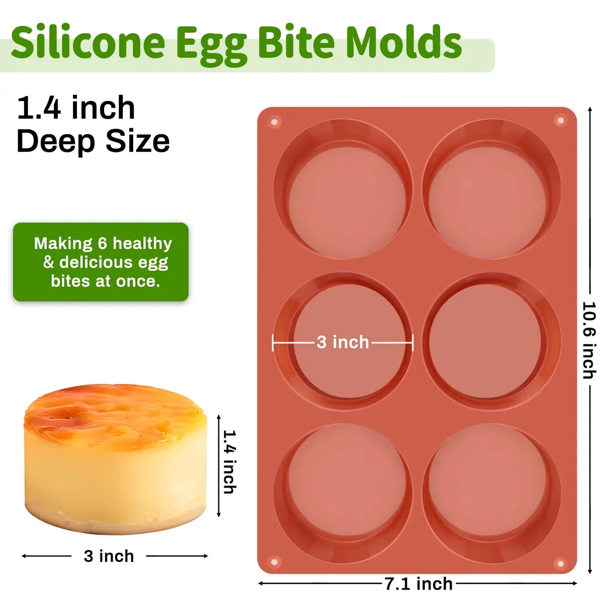 JOERSH Silicone Egg Bite Molds, 3 Inch Round, 12 Cavities (2-Pack) | Deep Molds for Breakfast Sandwiches & Frittatas - view 2