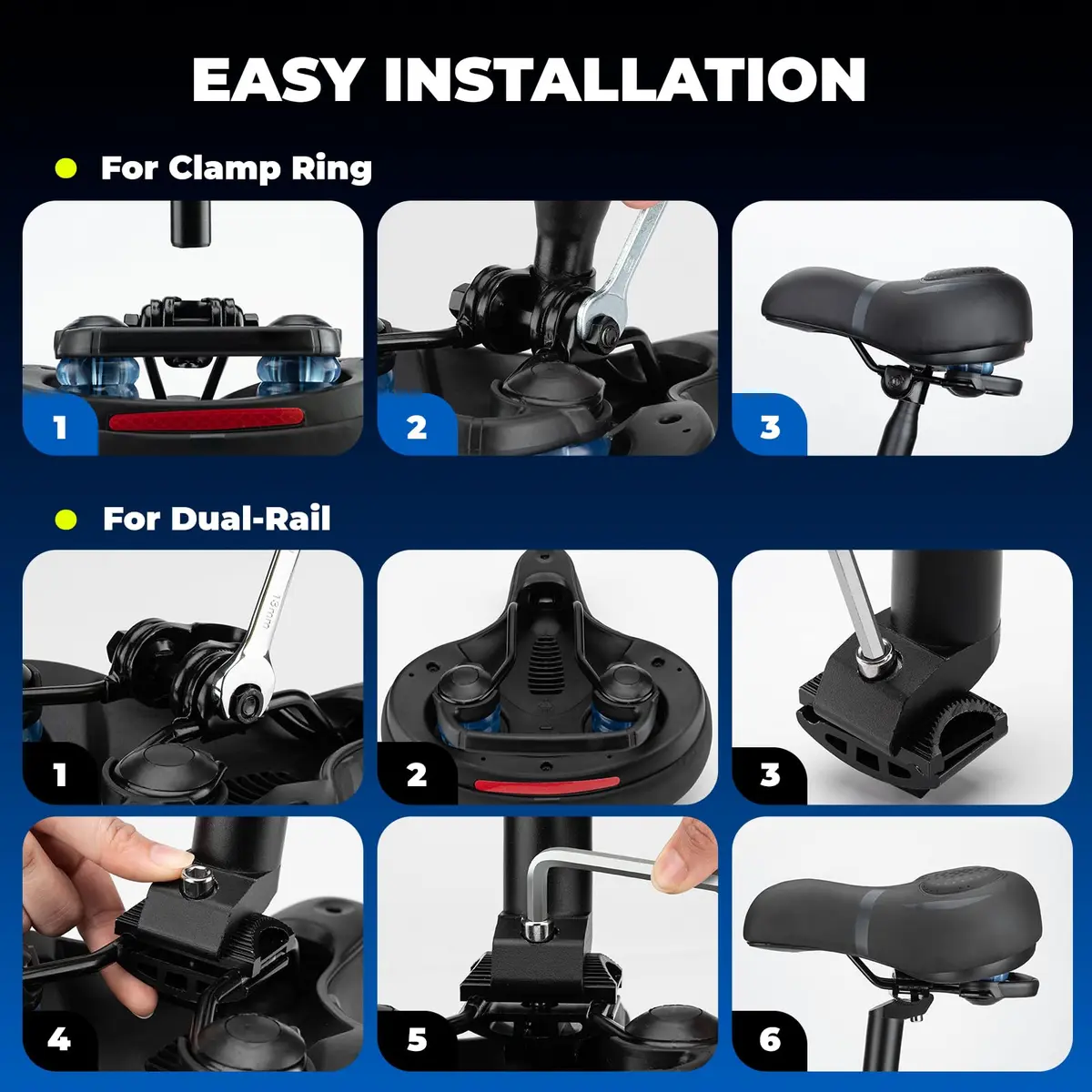 ROCKBROS Bike Seat Cushion Wide Waterproof Ergonomic 26cm x 22cm | Dual Shock Absorbing Memory Foam - view 7