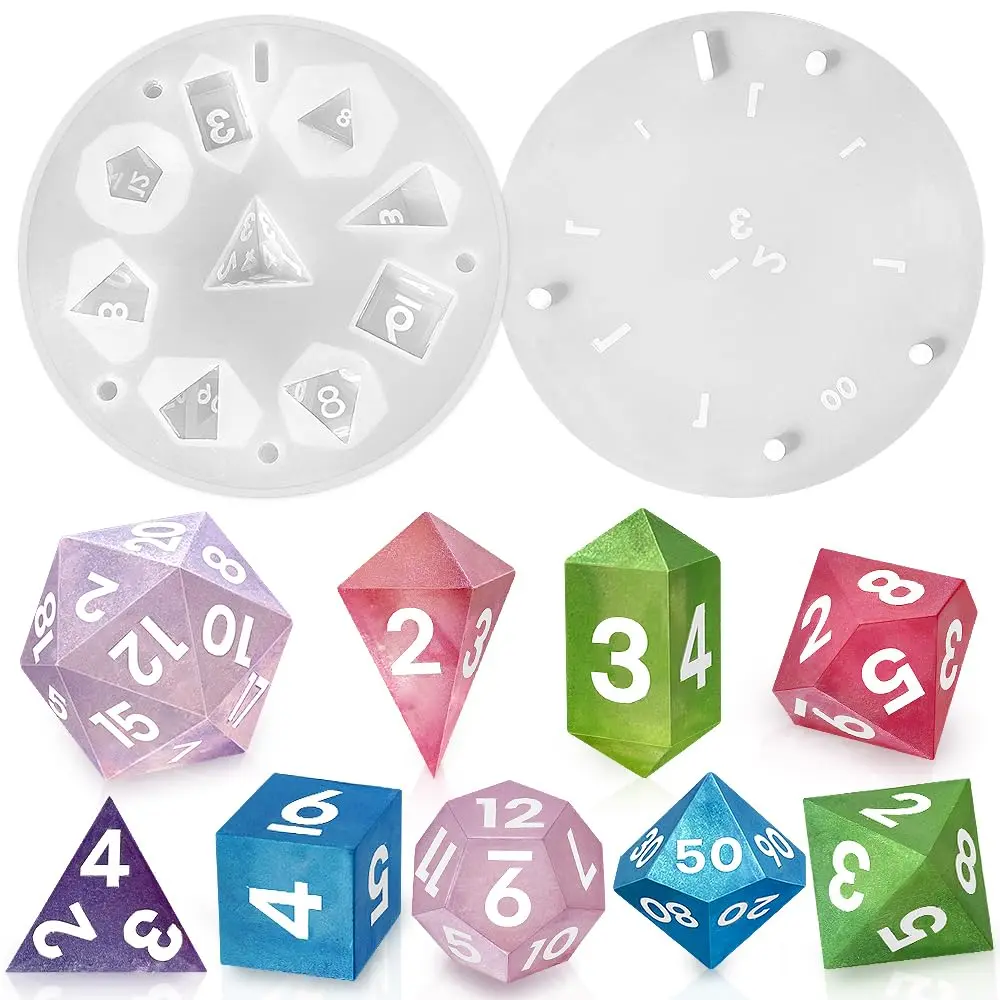 ResinWorld Upgraded 9-Piece Polyhedral Dice Mold with Pendant Crystal D4 | New Font, Easy Paint Fill - main product image