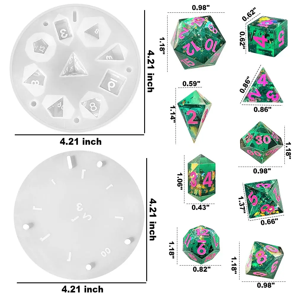 ResinWorld Upgraded 9-Piece Polyhedral Dice Mold with Pendant Crystal D4 | New Font, Easy Paint Fill - view 2