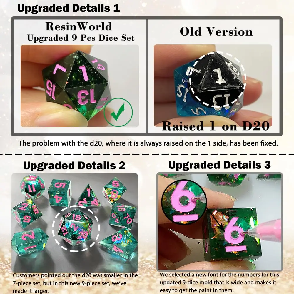 ResinWorld Upgraded 9-Piece Polyhedral Dice Mold with Pendant Crystal D4 | New Font, Easy Paint Fill - view 3