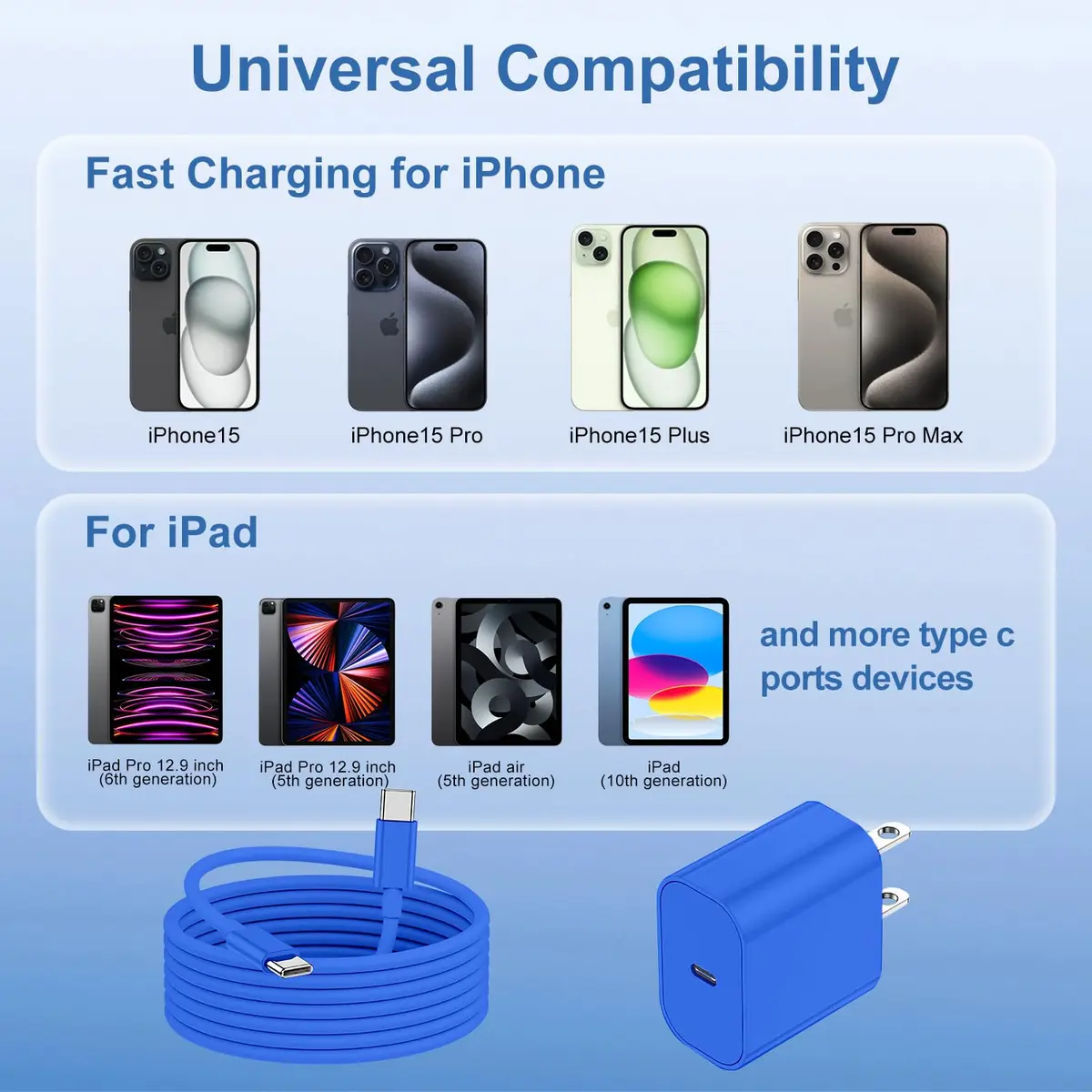 CSXZCOON 20W USB C Fast Charger & 10ft Type C to C Cable for iPhone & iPad | 60W Power, Long Cable, Safety - view 6