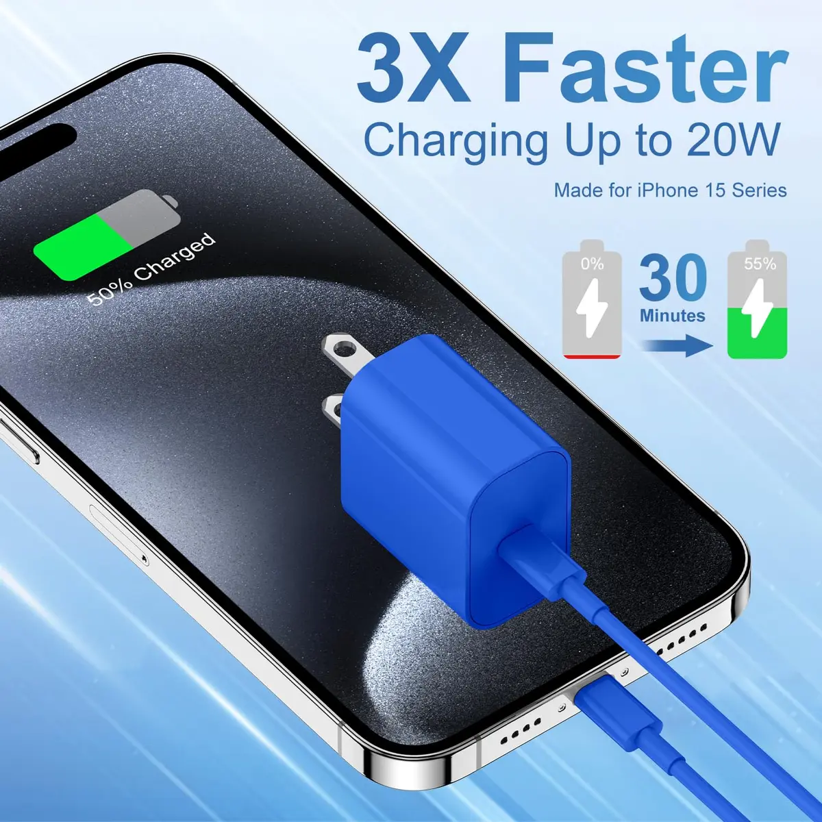 CSXZCOON 20W USB C Fast Charger & 10ft Type C to C Cable for iPhone & iPad | 60W Power, Long Cable, Safety - view 2