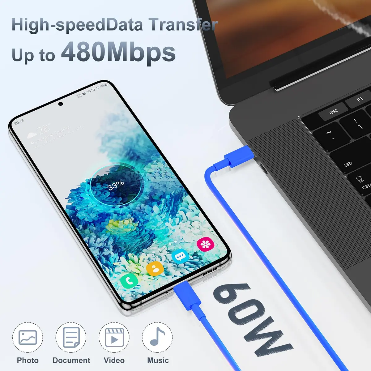 CSXZCOON 20W USB C Fast Charger & 10ft Type C to C Cable for iPhone & iPad | 60W Power, Long Cable, Safety - view 3