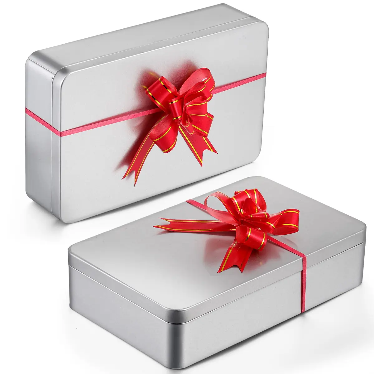 Hotop Silver Metal Tins with Lid Storage Box 21.5cm (8.5") x 13.5cm (5.3") x 4.8cm (1.9") | Pack of 2 Classic Rectangular Containers - view 6