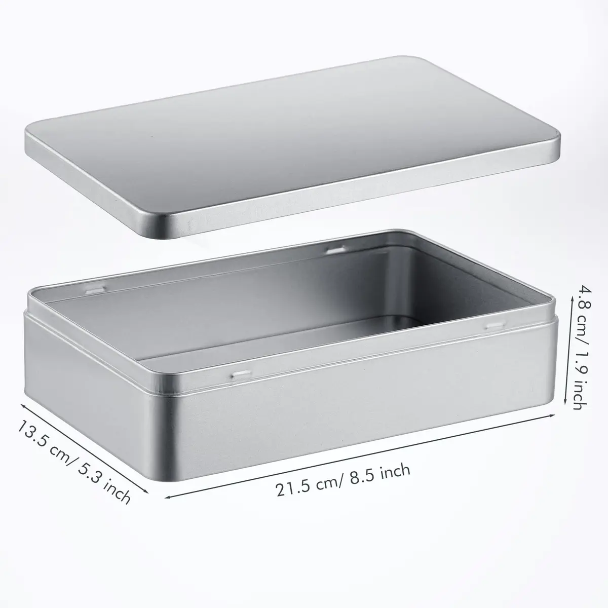 Hotop Silver Metal Tins with Lid Storage Box 21.5cm (8.5") x 13.5cm (5.3") x 4.8cm (1.9") | Pack of 2 Classic Rectangular Containers - view 2