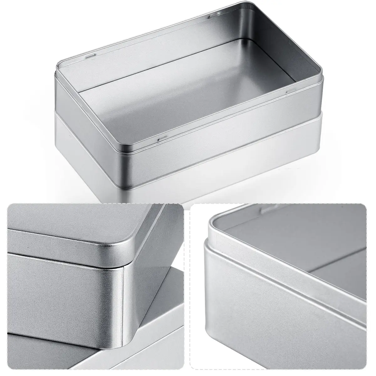 Hotop Silver Metal Tins with Lid Storage Box 21.5cm (8.5") x 13.5cm (5.3") x 4.8cm (1.9") | Pack of 2 Classic Rectangular Containers - view 3