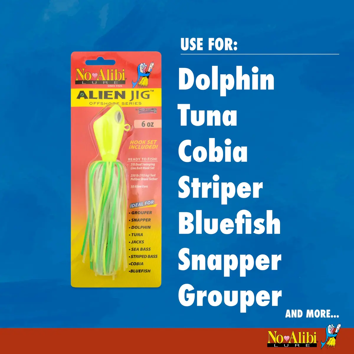 C&H Lures No Alibi Alien Jig Offshore Series, 6 oz (170 g), Fluorescent White Skirt, 7/0 Hooks | Versatile Saltwater Jig for Deep Sea Fishing - view 8