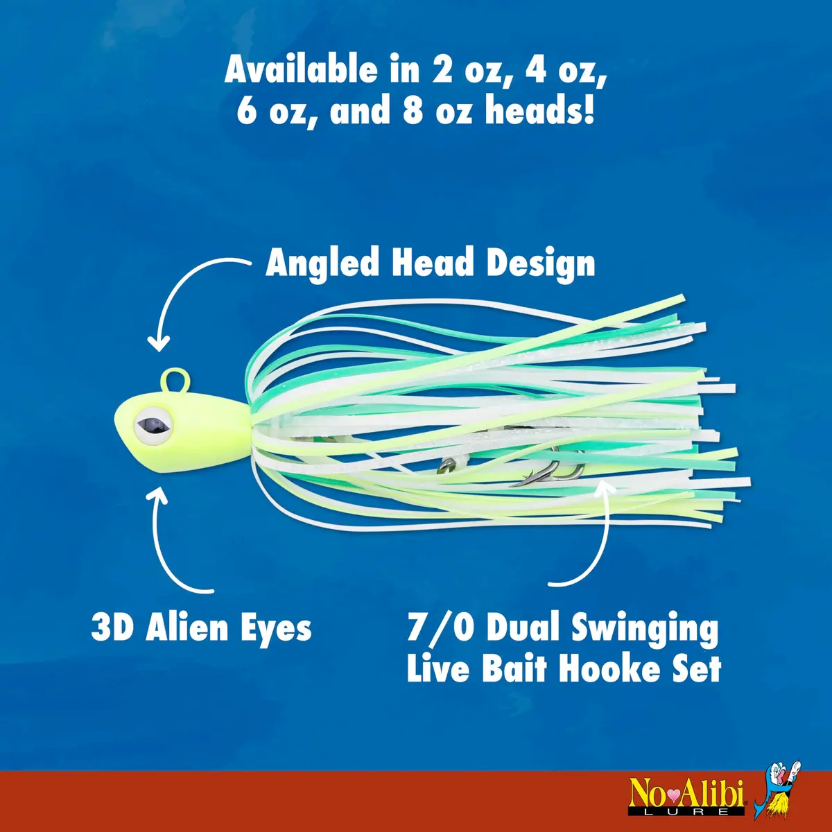 C&H Lures No Alibi Alien Jig Offshore Series, 6 oz (170 g), Fluorescent White Skirt, 7/0 Hooks | Versatile Saltwater Jig for Deep Sea Fishing - view 4