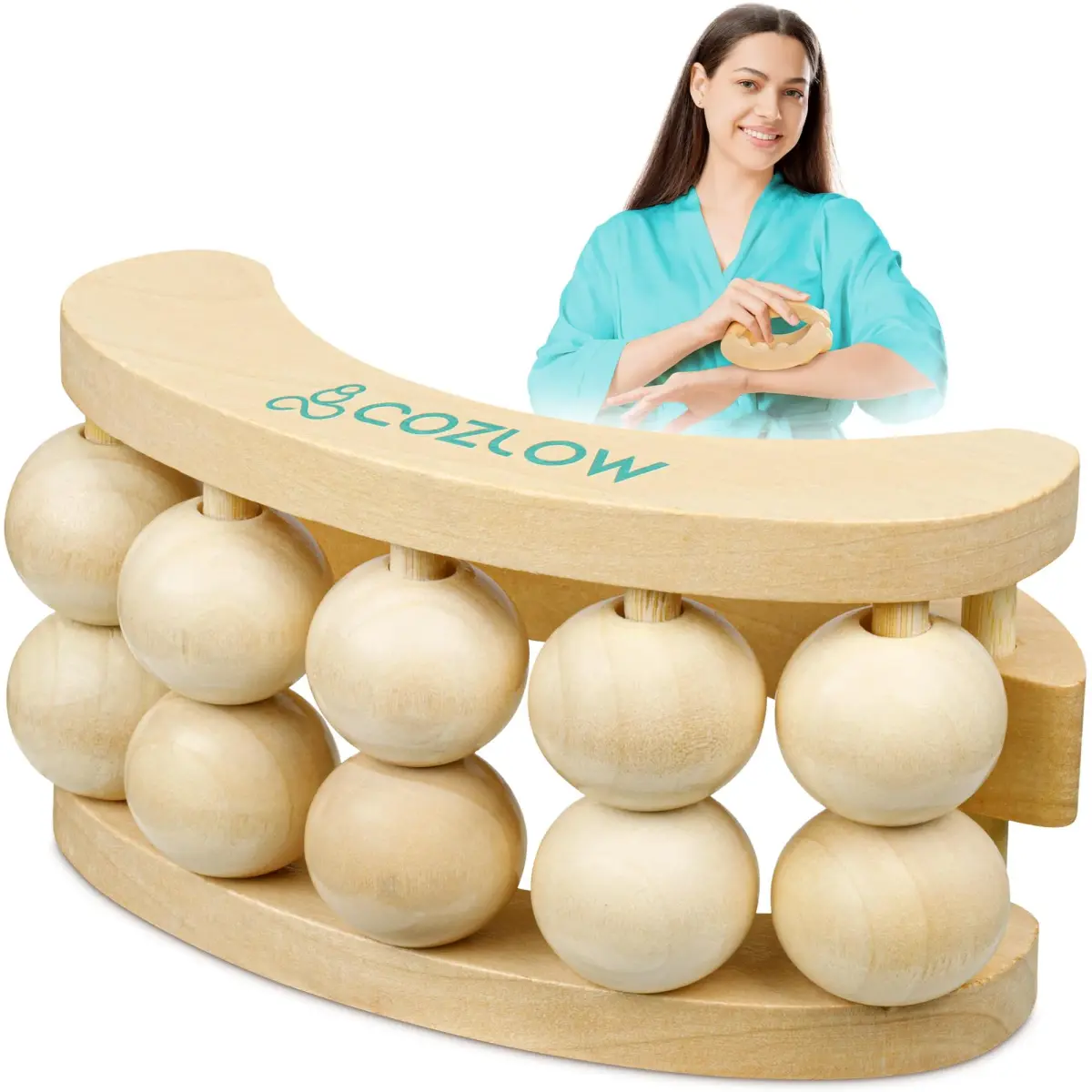 COZLOW Wooden Massage Ball Roller with 10 Rolling Balls | Deep Tissue Muscle Relief & Lymphatic Drainage - main product image