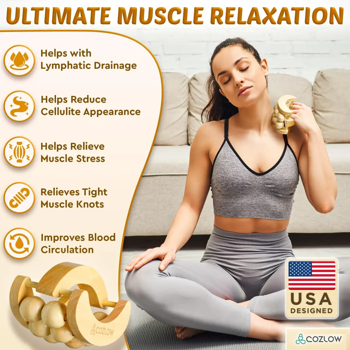 COZLOW Wooden Massage Ball Roller with 10 Rolling Balls | Deep Tissue Muscle Relief & Lymphatic Drainage - view 2