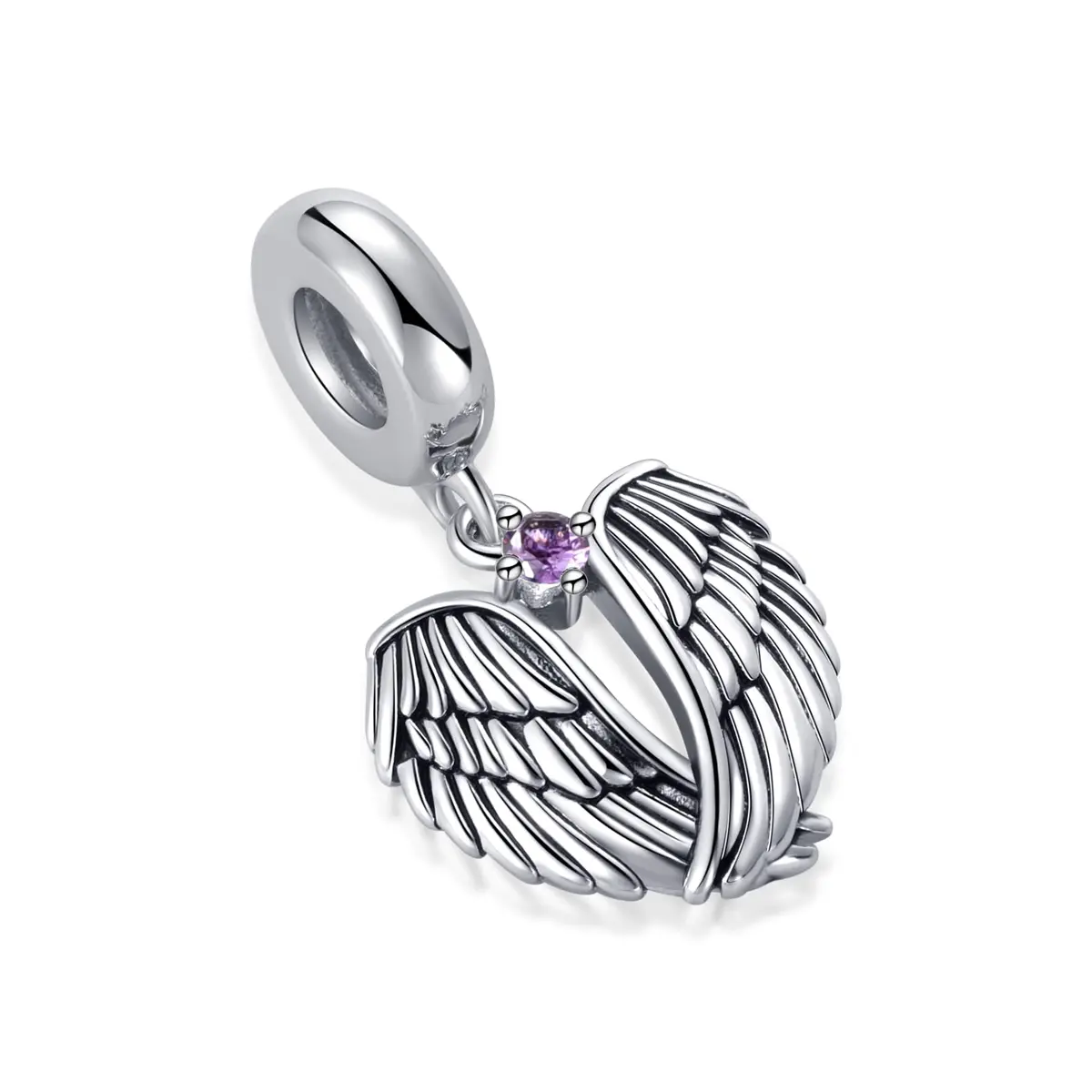 NARTGO Guardian Angel Purple June Birthstone Charm | Heart Shape, Copper, 4.5mm-5.0mm Hole - view 2