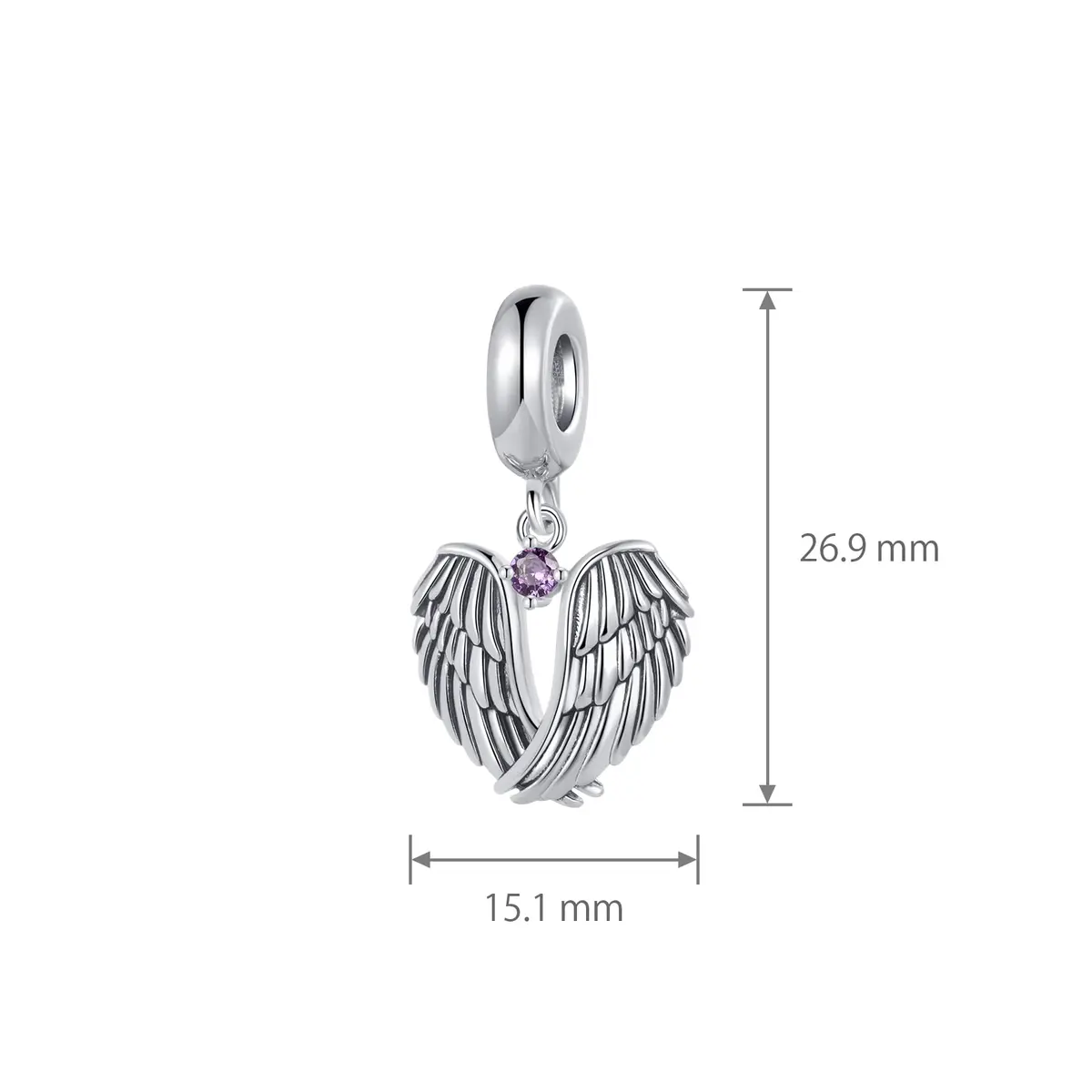 NARTGO Guardian Angel Purple June Birthstone Charm | Heart Shape, Copper, 4.5mm-5.0mm Hole - view 3