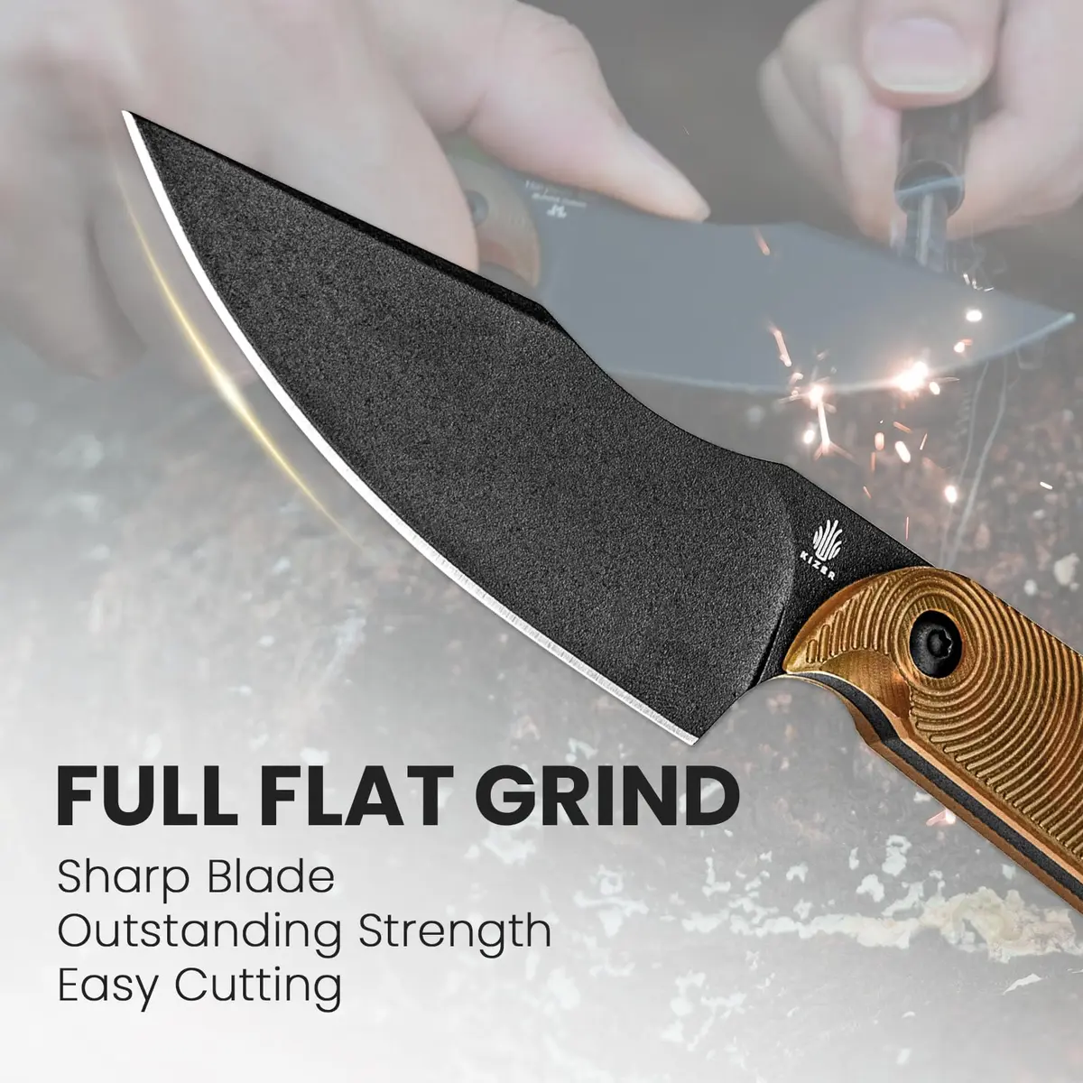 Kizer Harpoon Mini Fixed Blade Knife with Sheath, 3V Steel Blade, PEI Handle, 6.49In | Compact Hunting & Camping Tool - view 5