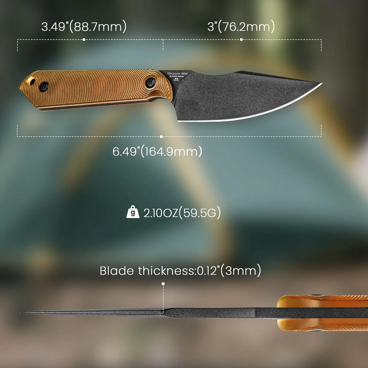Kizer Harpoon Mini Fixed Blade Knife with Sheath, 3V Steel Blade, PEI Handle, 6.49In | Compact Hunting & Camping Tool - view 6